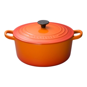 (中古品) ル・クルーゼ(Le Creuset) 鋳物 ホーロー 鍋 ココット・ロンド 22 cm オレンジ ガス IH オーブン 対応 【日本正規販売品】