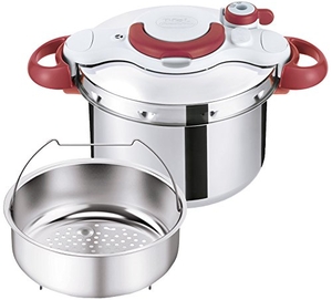 (中古品) ティファール 圧力鍋 6L ステンレス鋼 4~6人用 IH ガス火対応 カンタン開閉 10年「クリプソ ミニット イージー ルビーレッド」P4620769