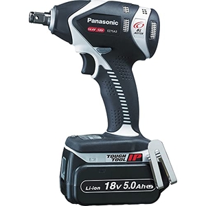(中古品) パナソニック 充電インパクトレンチ 18V 5.0Ah電池パック×2個/充電器/ケース付 デュアル (14.4V/18V対応) スリム幅61mm・Cバネ付・205N・m IP56 EZ75A3LJ2G-H グレー