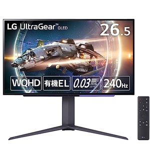 (中古品) LG ゲーミングモニター UltraGear 27GR95QE-B 26.5インチ 有機EL WQHD(2560×1440)@240Hz / アンチグレア / 応答速度0.03ms(GTG) / DCI-P3 98.5% / G-SYNC Compatible、Freesync Premium/HDMI×2,DP