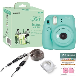 (中古品) 富士フイルム(FUJIFILM) インスタントカメラ チェキ instax mini8プラス 接写レンズ・純正ショルダーストラップ付き ミント 60cmから撮影可能、(接写レンズ使用時35cm-50cm) INS MINI 8PLUS MINT