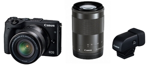 (中古品) Canon ミラーレス一眼カメラ EOS M3 ダブルズームEVFキット(ブラック) EF-M18-55mm F3.5-5.6 IS STM EF-M55-200mm F4.5-6.3 IS STM 付属 EOSM3BK-WZEVFK