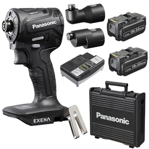 (中古品) パナソニック 充電インパクトドライバー EXENA (18V 5.0Ah電池パック×2個/充電器/アタッチメント/プラスチックケース付) デュアル(14.4V/18V対応)+BRAIN 電子クラッチ搭載 Pシリーズ EZ1PD1J18A1B ブラック