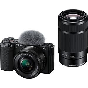 (中古品) ソニー(SONY) Vlog用カメラ レンズ交換式VLOGCAM APS-C ミラーレス一眼カメラ ZV-E10 ダブルズームレンズキット(同梱レンズ:SELP1650+SEL55210) ウィンドスクリーン付属 ブラック ZV-E10Y B