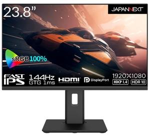 (中古品) JAPANNEXT 23.8インチ Fast IPS フルHD(1920x1080)ゲーミングモニター JN-238Gi144FHDR-HSP GTG 1ms 144Hz リフレッシュレート対応 昇降式スタンド HDMI DP sRGB100%