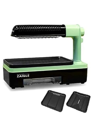 (中古品) ザイグル 煙の出ない無煙ロースター 炙輪 GREEN ワイドプレート付きセット 3~4人用 赤外線 直火調理 炭火 お家焼肉上下W加熱 直火焼き 家庭用 首振り機能付き あぶりん 新居祝い 焼肉プレート プレゼント ギフト 家電