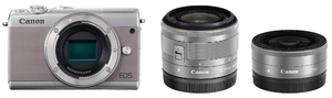 (中古品) Canon ミラーレス一眼カメラ EOS M100 ダブルレンズキット (グレー) EOSM100GY-WLK