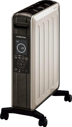(中古品) CORONA(コロナ) オイルレスヒーター 【日本生産】 ノイルヒート 10畳まで 足元 暖房器具 省エネ 速暖 ecoモード タイマー付 軽量 フロアLED リモコン付 シャンパンブラウン DHS-1522(TC)