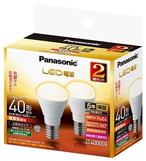 (中古品) パナソニック ミニクリプトン型 LED電球 E17口金 電球40形相当 電球色相当(4.2W) 広配光タイプ 2個セット LDA4LGE17K40ESW22T