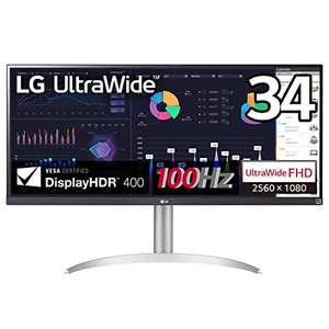 (中古品) LG モニター ディスプレイ 34WQ650-W 34インチ/平面/ウルトラワイド(2560×1080)/IPS 非光沢/100Hz/USB Type-C、HDMI、DisplayPort/HDR対応/超解像技術/7W+7Wスピーカー搭載/高さ調節/ホワイト/FreeSync/工具不要/安心・無輝点