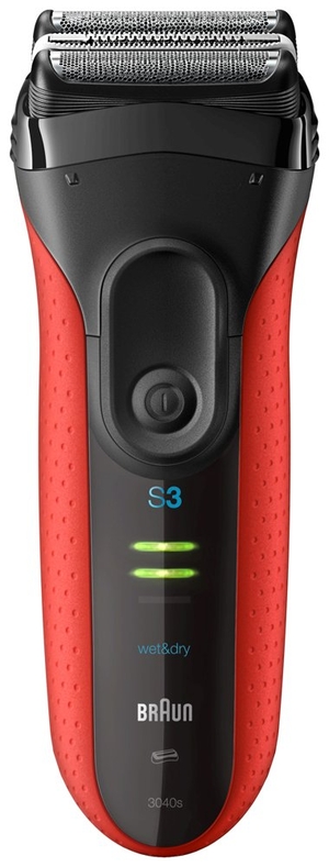 (中古品) ブラウン メンズ電気シェーバー シリーズ3 3040s-R 3枚刃 水洗い/お風呂剃り可 レッド