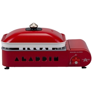 (中古品) Aladdin (アラジン) ポータブル ガス ホットプレート プチパン Petit Pan カセットボンベ式 プレート2種付 平プレート / 2色鍋 [オレンジページ×Sengoku Aladdin レシピブック付属] レッド SAG-RS21(R) W420×D216×H205