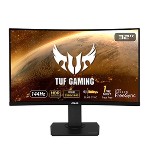 (中古品) ASUS ゲーミングモニター TUF Gaming VG32VQ 31.5インチ/曲面/WQHD/VA/144Hz/1ms/HDR/HDMI×2,DP/FreeSync/PS5/ELMB/保証