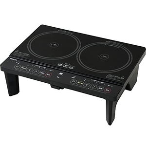 (中古品) [山善] 2口 IHコンロ IHクッキングヒーター 1400W 一人暮らし 二人暮らし 脚付き IH調理器 工事不要 (幅56cmタイプ) タイマー機能 揚げ物対応 煮込みモード搭載 静音設計 ブラック YES-WL1456(B)