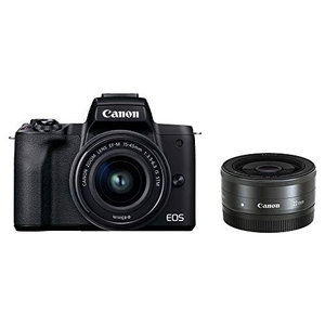 (中古品) Canon ミラーレス一眼カメラ EOS Kiss M2 ダブルレンズキット ブラック KISSM2BK-WLK