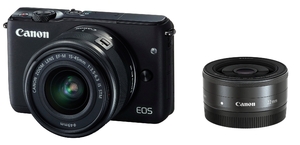 (中古品) Canon ミラーレス一眼カメラ EOS M10 ダブルレンズキット(ブラック) EF-M15-45mm F3.5-6.3 IS STM EF-M22mm F2 STM 付属 EOSM10BK-WLK