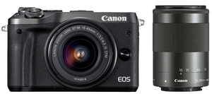 (中古品) Canon ミラーレス一眼カメラ EOS M6 ダブルズームキット(ブラック) EF-M15-45mm/EF-M55-200mm 付属 EOSM6BK-WZK
