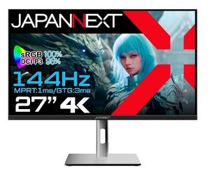 (中古品) JAPANNEXT 27インチ IPSパネル搭載 4K(3840x2160)解像度 144Hz対応 ゲーミングモニター JN-IPS27144UHDR-HSP HDMI2.1 DP sRGB:100% DCI-P3:95% PS5 :120Hz(4K) VRR 高さ調整 ピボット機能搭載