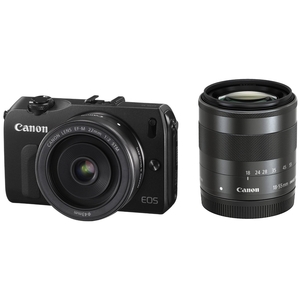 (中古品) Canon ミラーレス一眼カメラ EOS M ダブルレンズキット EF-M18-55mm F3.5-5.6 IS STM/EF-M22mm F2 STM付属 ブラック EOSMBK-WLK