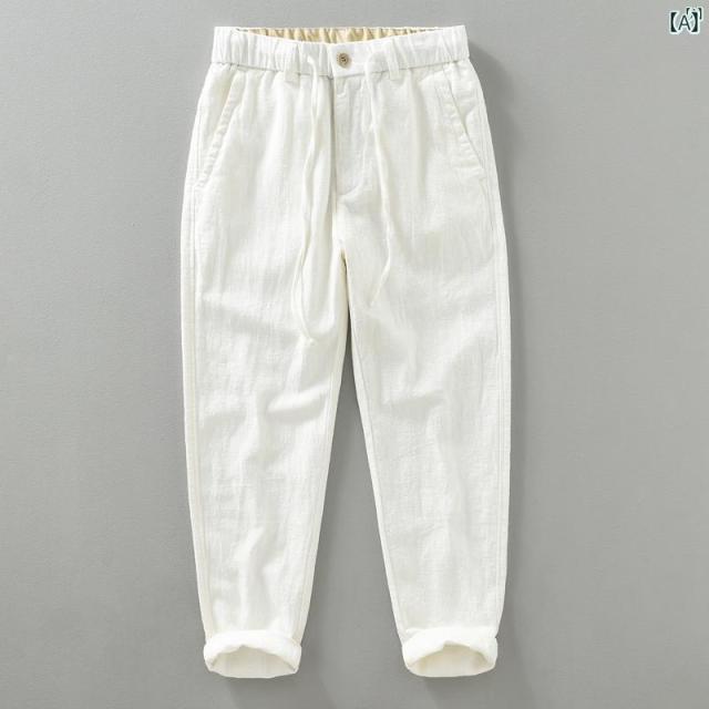 メンズファッション韓国ファッションオシャレ韓国 夏 通気性 薄手 コットン リネン パンツ メンズ ストレート ラミー シンプル 無地 ロング カジュアル