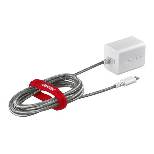 iBUFFALO USB充電器 2.4A急速 Lightning直付け2.5m 高耐久ファブリックケーブル Made for iPod/iPhone/iPad取得 ホワイト BSMPA2403LC2WH (動作確認済)iPhone7,iPhone7Plusの通販は