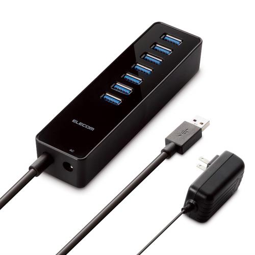 エレコム USB3.0 ハブ 7ポート ACアダプタ付 セルフパワー マグネット付 MacBook / Surface Pro / Chromebook他 ノートPC Nintendo Switch対応 ブラック U3H-T719SBKの通販は