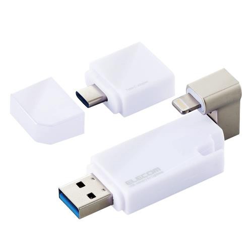 エレコム USBメモリ 16GB iPhone/iPad対応 [MFI認証品] ライトニング Type-C変換アダプタ付 ホワイト MF-LGU3B016GWH