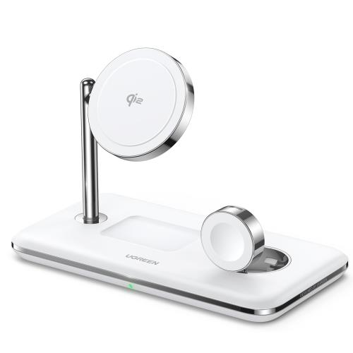 UGREEN 3 in 1 MagFlow ワイヤレス充電器 Qi2対応 MagSafe認証 Apple Watch 充電器 最大15W急速充電 3台同時充電可能 スタンド型ワイヤレス充電器 iPhone 15/14/13/ 12/ mini/Pro/Pro Max/Apple Watch 9/8/7/6/5/4/3/2/1/SE, AirPods Pro/3/2 対応 MFI認証済み