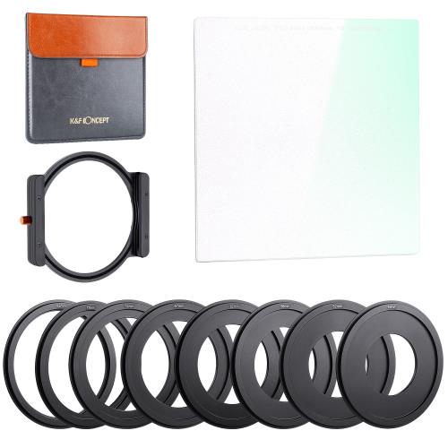 KF Concept 角型ブラックミスト1/4+フィルターホルダー 100*100*2mm 28層ナノコーティング ソフト効果 1/4 コントラスト調整用 レンズフィルター 光学ガラス 超薄枠 撥水 撥油 擦り傷防止メーカー直営
