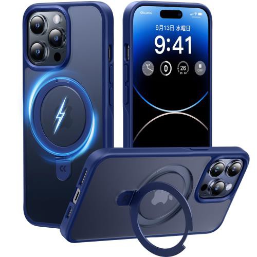 2024必見!4in1多機能満載CASEKOO iPhone14Pro 用 ケース 隠しスタンド 横縦両立 米軍MIL規格 耐衝撃 MagSafe対応 スマホケース 薄形半透明 マット仕上げ 指紋防止 ストラップホール付き ワイヤレス充電対応 アイフォン 14pro 用 ケース 6.1インチ カバー(ブルー)の通販は