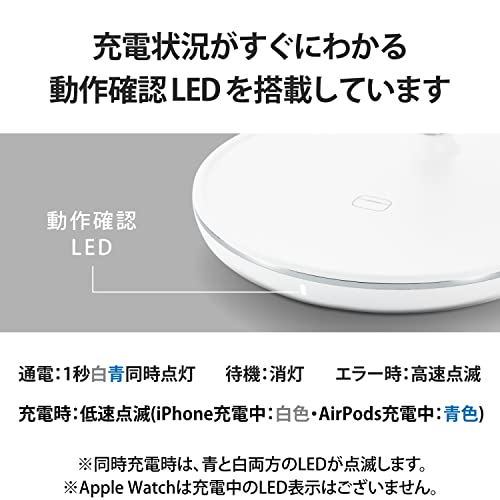 エレコム ワイヤレス充電器 3in1 3台同時充電 [Magsafe対応のiPhone/Apple Watch/AirPods] マグネット内蔵 7.5W+5W Type-C(入力ポート) C-Cケーブル付属 Apple正規認証品 Made for Apple Watch認証 ホワイト W-MS04WH