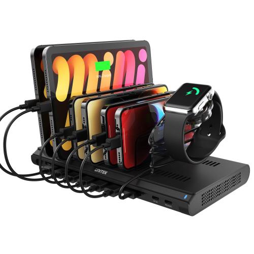 Unitek 2023冬 USB PD充電ステーション 10ポート QC3.0*1+USB-C 15W+PD45W*1 卓上充電スタンド 120W PSE認証済 10台同時充電 1.5A/2.4A/3A 複数 スマホ/タブレット/ラップトップ 仕切り板 間隔調整可能 アップルウォッチ収納スタンド 収納便利 卓上