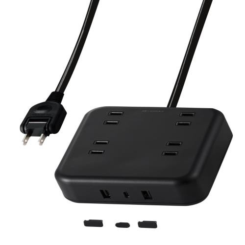 エレコム 電源タップ 雷ガード USBタップ 3m 4個口 USB 32W [ USB-A 2ポート/ USB-C 1ポート ] 卓上タップ 充電器 出張 旅行 USBポート用キャップ付き ブラック ECT-25430BKの通販は
