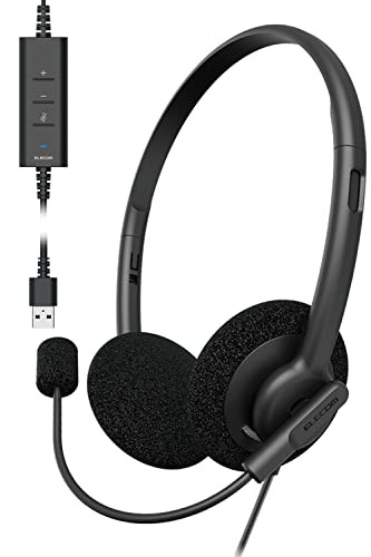 エレコム ヘッドセット 有線 USB接続 デュアルマイクノイズリダクション マイク左右使用可能 軽量 ミュート・音量調節付き USB-A 両耳 ブラック HS-HP103UNCBKの通販は 9,871円