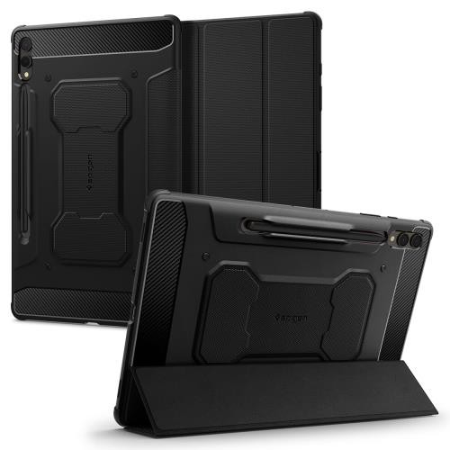 Spigen Galaxy Tab S10 Plus ケース Galaxy Tab S9 Plus カバー 衝撃吸収 耐衝撃 スタンド 落下 衝撃 吸収 ラギッド・アーマープロ ACS06539 (ブラック)