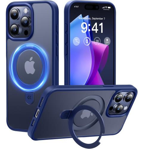 2024必見！4in1多機能満載CASEKOO iPhone 15 Pro 用 ケース 米軍MIL規格 耐衝撃 MagSafe対応隠しスタンド 指紋防止 マット仕上げ 黄変防止 薄型半透明 スマホケース ストラップホール付き ワイヤレス充電対応 アイフォン15pro用ケース（ブルー）の通販は