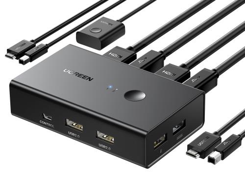 UGREEN HDMI KVM切替器 2入力1出力 キーボード、マウス、モニターを共有 PC2台用 4K@60Hz USB2.0 4ポート 切替器 HDMI2.0専用 ドライバー不要 簡単接続 手元スイッチUSBケーブル付の通販は 5,606円