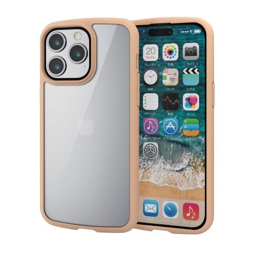 エレコム iPhone15 Pro Max ケース TOUGH SLIM LITE 背面ガラス 耐衝撃 衝撃吸収 薄型 軽量 ストラップシート付き ストラップホール付き [全周配置のエアークッションが衝撃を吸収] カフェオレ PM-A23DTSLFCGBE