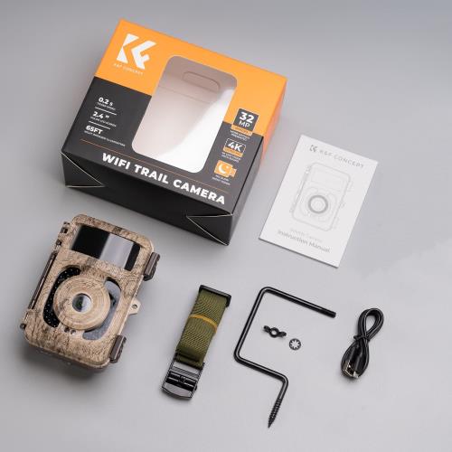KF Concept トレイルカメラ 4K 32MP Wi-Fi対応 Bluetooth 120° 超広検知範囲 940nm不可視光赤外線 ビジョン 0.2s 超高速距離トリガー 人感センサー IP66 防水 長時間待機 電池式 簡単設置 狩猟/玄関/庭/駐車場/盗難対策/防獣/動物植物観察