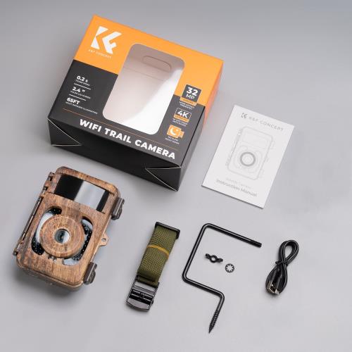 KF Concept トレイルカメラ 4K 32MP Wi-Fi対応 Bluetooth 120° 超広検知範囲 940nm不可視光赤外線 ビジョン 0.2s 超高速距離トリガー 人感センサー IP66 防水 長時間待機 電池式 簡単設置 狩猟/玄関/庭/駐車場/盗難対策/防獣/動物植物観察