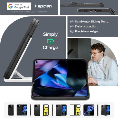 Spigen Pixel 9 Pro Fold ケース 薄型 レンズ保護 擦り傷防止 カバー 軽量 指紋防止 シンプル マット仕上げ ワイヤレス充電対応 スリム・アーマープロ ACS07587(ブラック)