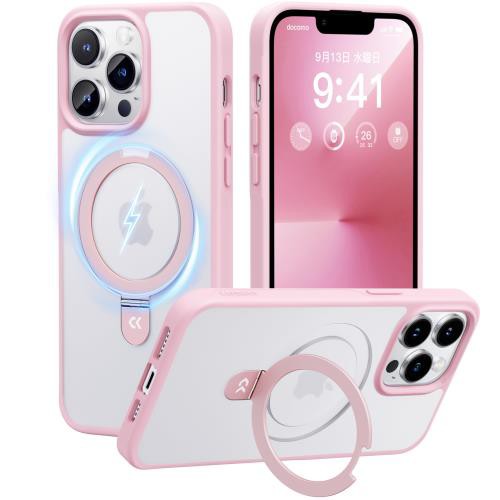 2024必見！4in1多機能満載CASEKOO iPhone13Pro 用 ケース 隠しスタンド 横縦両立 米軍MIL規格 耐衝撃 MagSafe対応 スマホケース 薄形半透明 マット仕上げ 指紋防止 ストラップホール付き ワイヤレス充電対応 アイフォン 13pro 用 ケース 6.1インチ カバー（ピンク）の通販は