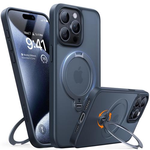 カチッ！2024新開発・安定性TORRAS iPhone 15 Pro 用 ケース ゼンマイ式スタンド縦横両対応 リング マグネット搭載 MagSafe対応 ワイヤレス充電対応 米軍MIL規格耐衝撃 指紋防止 いphone15pro用ケース アジャスタブルスタンド「UPRO Ostand Spin」ブラック