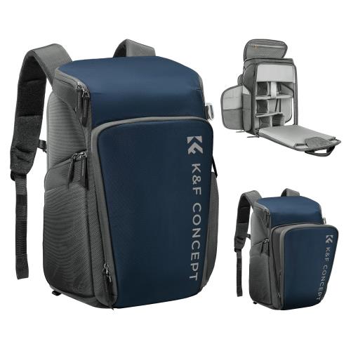 [KF Concept] カメラバッグ カメラバックパック カメラリュック 25L 大容量 おしゃれ 2気室 多機能 男女兼用 一眼レフバック 容量拡張可 一眼レフ/16インチPC/三脚収納可 旅行/登り/出張/アウトドア撮影バックパック (04-ブルー)