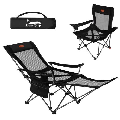 DesertFox リクライニングチェア キャンプ椅子 4way 仮眠 昼寝 4段階調整 四季適用 メッシュと薄手コットを自由に切り替える耐荷重150kgアウトドアチェア コンパクト 折りたたみチェア 軽量 イス  独自開発のカップホルダー携帯便利 ピクニック レジャー キャンプ用 TY(ブラッ