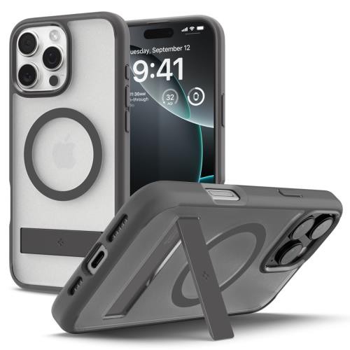 コンパクトなスタンド付きSpigen iPhone 16 Pro ケース MagSafe対応 半透明 クリア スタンド付き 米軍MIL規格 ウルトラ・ハイブリッドS・マグフィット ACS08380 (フロスト・グレイ)の通販は