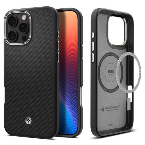 Spigen iPhone 16 Pro Max ケース MagSafe対応 マグネット搭載 マット 米軍MIL規格 エンツォ・アラミド・マグフィット ACS08501 (ブラック・ナチュラル)の通販は