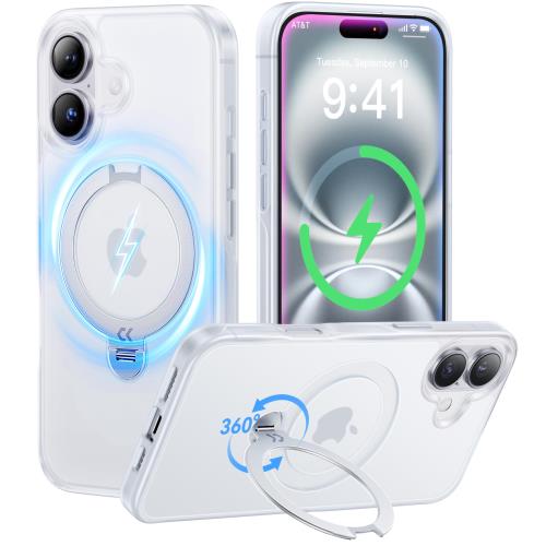 2024最高傑作定点360度回転CASEKOO iPhone 16 用 ケース 米軍MIL規格 耐衝撃 MagSafe対応 高耐久性横縦両立・角度自由調整 最大25W急速充電対応 指紋防止/マット仕上げ/黄変防止/半透明 超強磁力 ラップホール付き ワイヤレス充電対応 アイフォン16 用ケース 6.1インチ「Magicの通販は