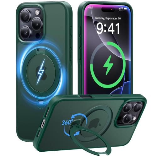 2024最高傑作定点360度回転CASEKOO iPhone 16 Pro Max 用 ケース 米軍MIL規格 耐衝撃 MagSafe対応 高耐久性横縦両立・角度自由調整最大25W急速充電対応 指紋防止/マット仕上げ/黄変防止/半透明 ラップホール付き ワイヤレス充電対応 いphone16promax 用ケース 6.9インチ「Magi