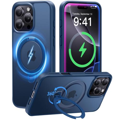 2024最高傑作定点360度回転CASEKOO iPhone 16 Pro 用 ケース 米軍MIL規格 耐衝撃 MagSafe対応 高耐久性横縦両立・角度自由調整最大25W急速充電対応 指紋防止/マット仕上げ/黄変防止/半透明 ラップホール付き ワイヤレス充電対応 いphone16pro 用ケース 6.3インチ「MagicStand